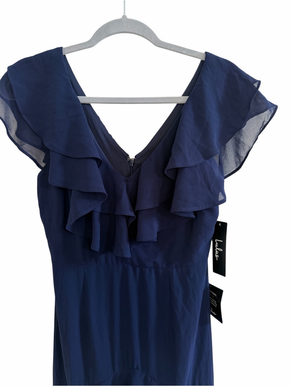 Lulus Betsey Navy Blue Ruffled Midi Dress NWT XS - Picture 4 of 6